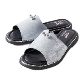 Blå metallic flip-flops med Frederi pärlor silver-