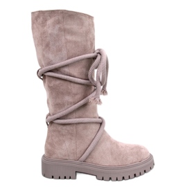 Spicer Beige stövlar i mocka med snöre