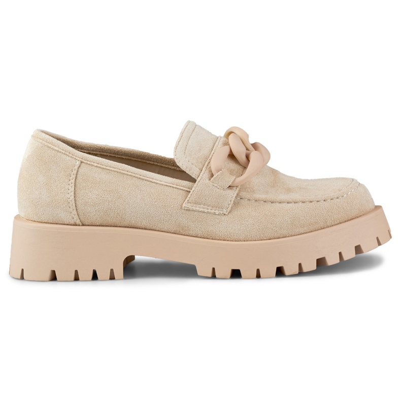 Loafers i beige mocka för kvinnor med kedja