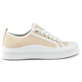 Beige damsneakers med vit sula
