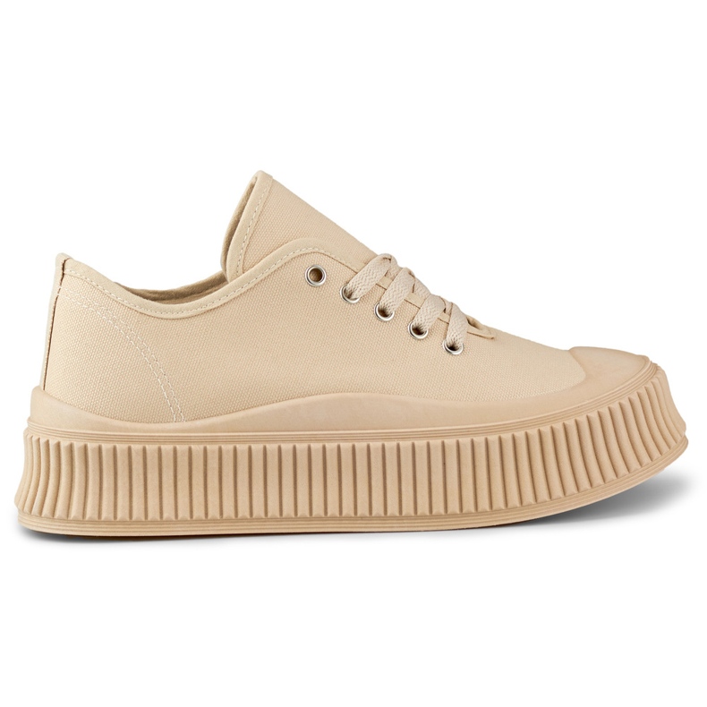 Beige damsneakers med tjock sula