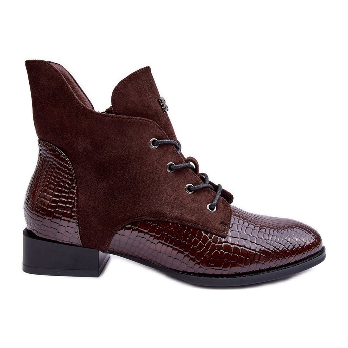 Vinceza Ankelstövlar i brunt läder med platta klackar med djurmönster Tianeta