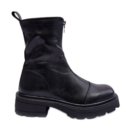 Ankelstövlar i läder för kvinnor med dragkedja Svart Aravalur