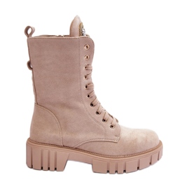 Beige Marx Mocka Worker Boots Med Smycken Dekoration