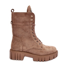 PS1 Arbetarstövlar i mocka med smyckesdekoration, mörkbeige Marx