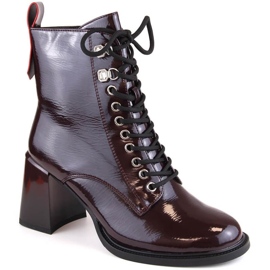 Patentiga högklackade ankelboots D&amp;A S.Barski Premium Collection W OLI225C vinröd