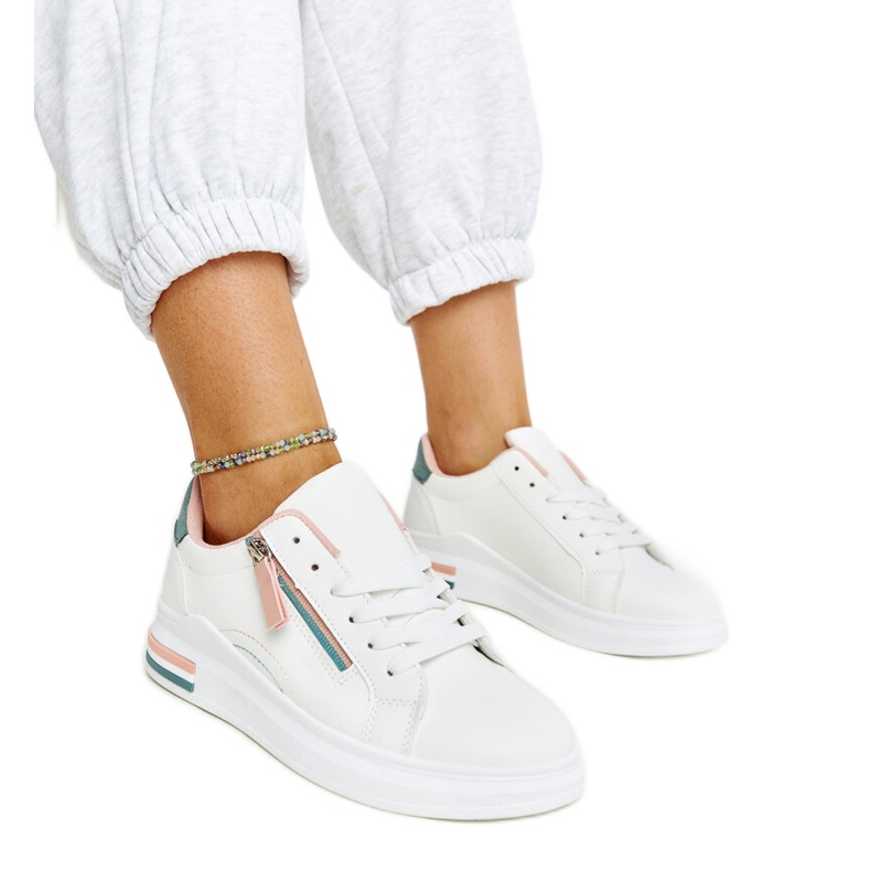 Vita skor med rosa och gröna inlägg Anaunia