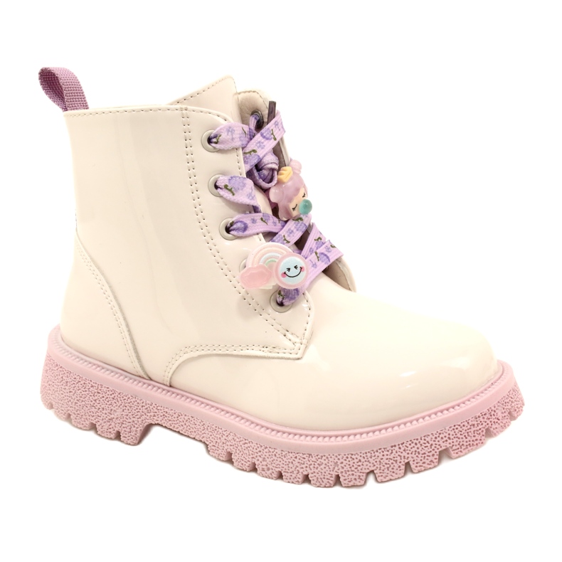 Lackade stövlar med dekorativa manschettknappar Miss 23DZ23-6582 beige