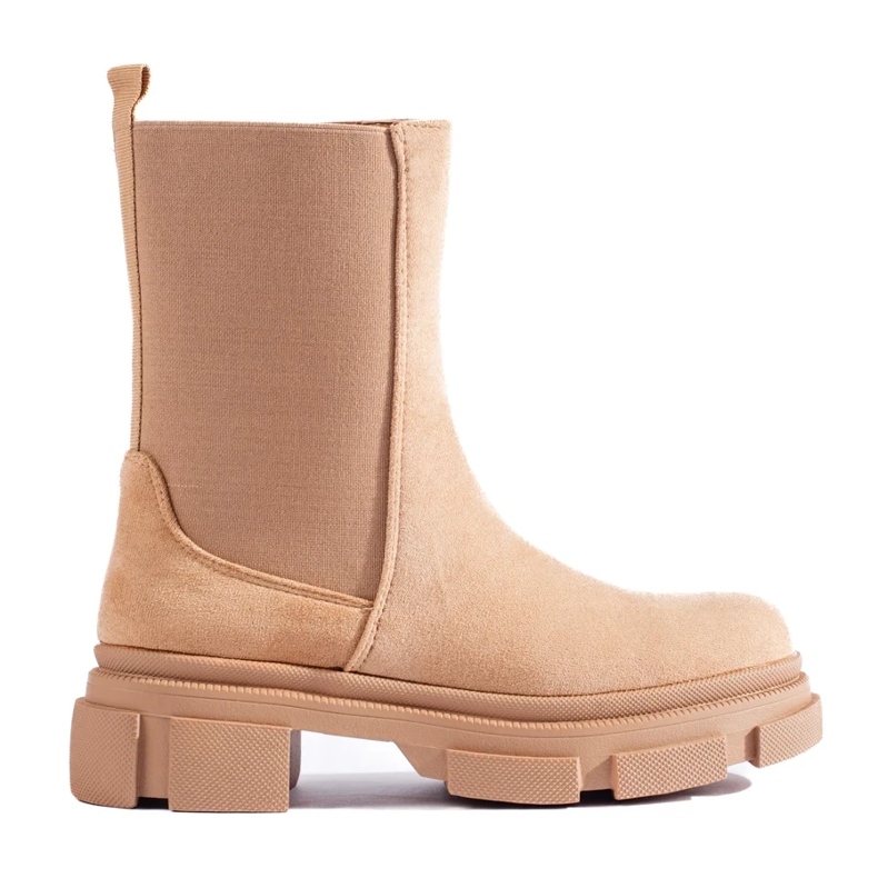 Beige mocka Shelovet höga Chelsea-stövlar