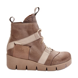 Läder Wedge Ankel Boots Maciejka 06185-22 Ljus Beige