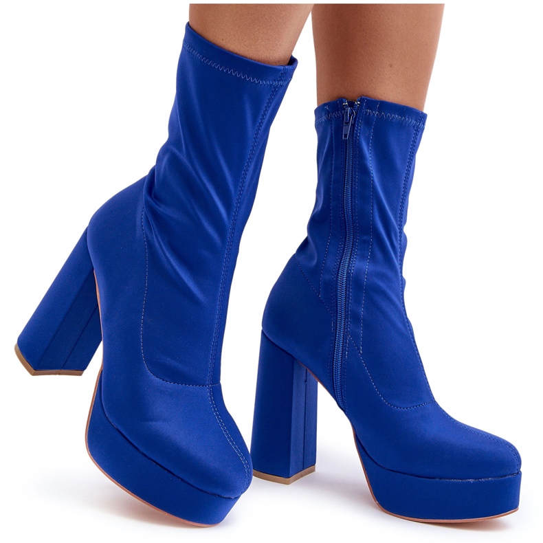 PH2 Blå Peculia högklackade ankelstövlar med dragkedja