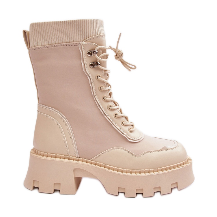 PS1 Beige läder Kvinnors Chunky Worker Ankel Boots Seloma