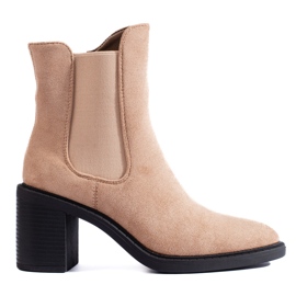Shelovet beige mocka dam Chelsea boots med hög klack