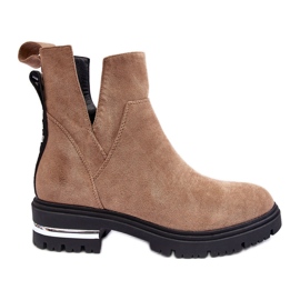 PS1 Platta stövlar i mocka med urskärningar, Beige Lamedella