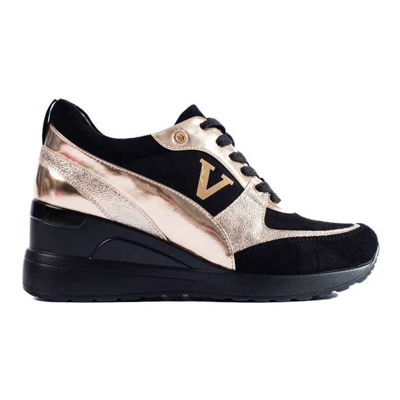 W. Potocki Svarta och guld Potocki wedge sneakers med snörning gyllene