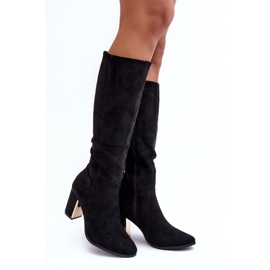 Mocka Svarta Kilrenita Knä-högklackade stövlar