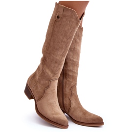 Beige Lunah Cowboystövlar i mocka med låga klackar