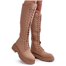 PS1 Snörade, varma over-the-knee boots, mörkbeige, Bergdis