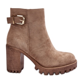 PS1 Stövlar för damer i mocka med beige menoria-dekoration