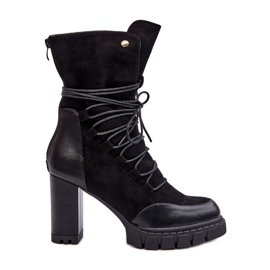 Högklackade ankelstövlar för kvinnor med snörning Svart Artie