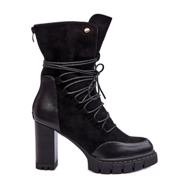 Högklackade ankelstövlar för kvinnor med snörning Svart Artie