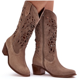 Lewski Shoes Mocka Openwork Cowboy Boots Mörk Beige Lewski 3320