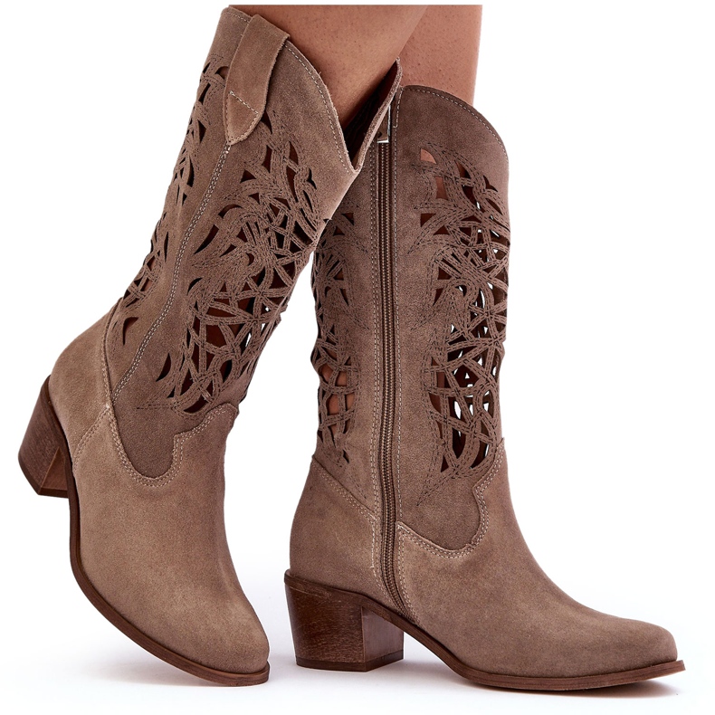 Lewski Shoes Mocka Openwork Cowboy Boots Mörk Beige Lewski 3320