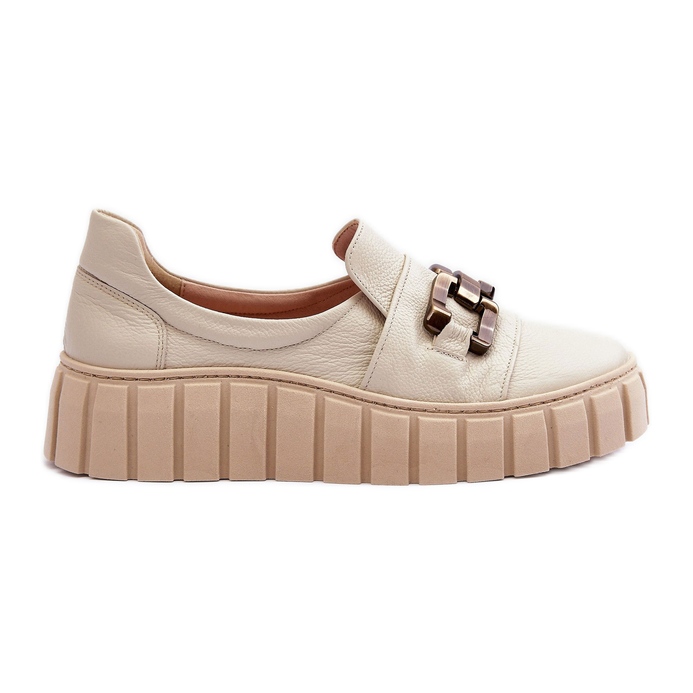 Lewski Shoes Skinnskor för kvinnor på en plattform med dekoration, Beige Lewski 3398