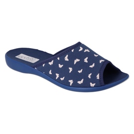 Befado pu-tofflor för kvinnor 254D150, marinblå, med fjärilar