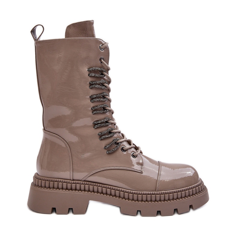 Arbetarstövlar med snörning för kvinnor mörkbeige S.Barski MR870-72