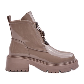 Patent damstövlar med dekoration Beige S.Barski MR870-53