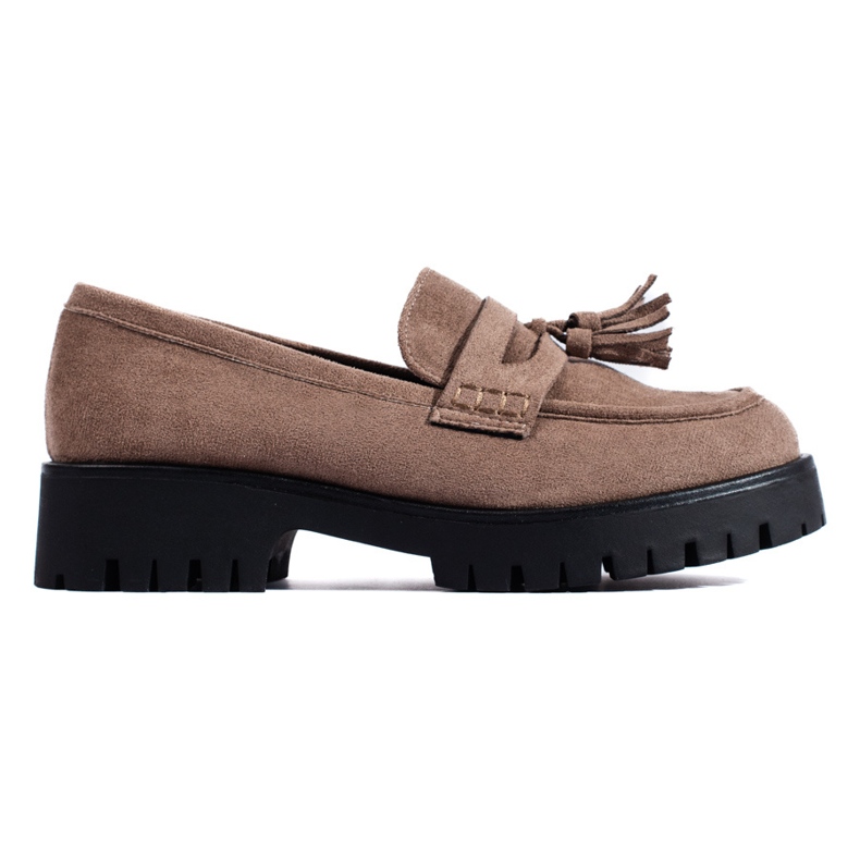 Shelovet mörkbeige mockamockasiner med fransar