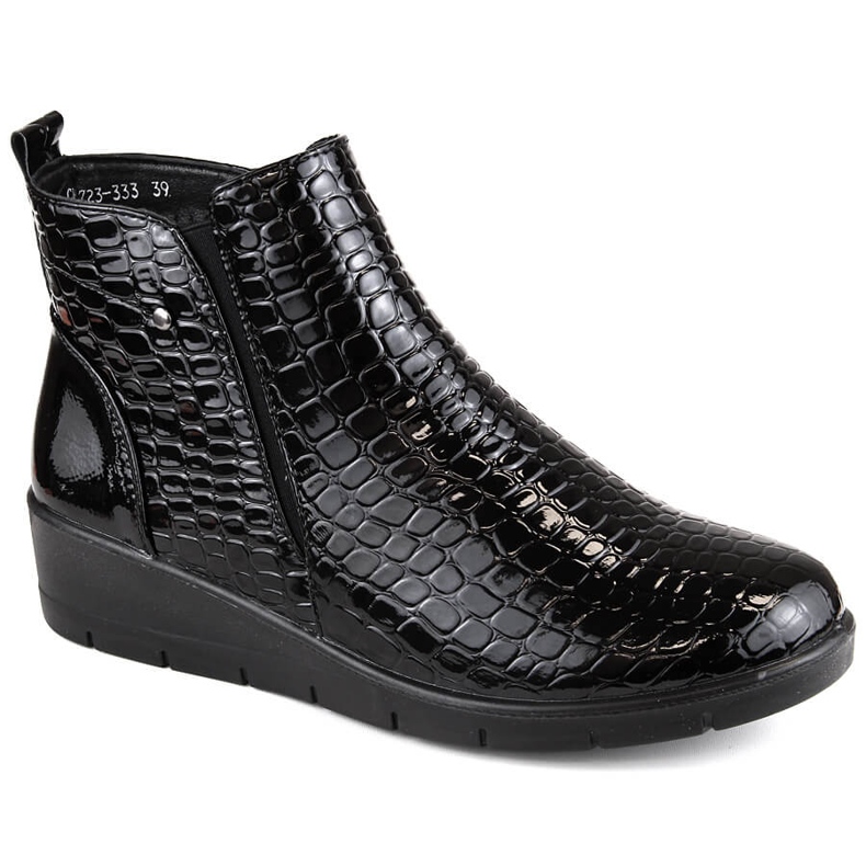 Svarta ankelstövlar för damer i patent med grenkil, T.Sokolski Z23-333