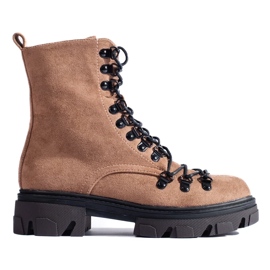 Bruna arbetarkängor med mockaknutna från Vinceza beige