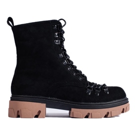 Arbetsstövlar med snörning i mocka, svarta, Vinceza