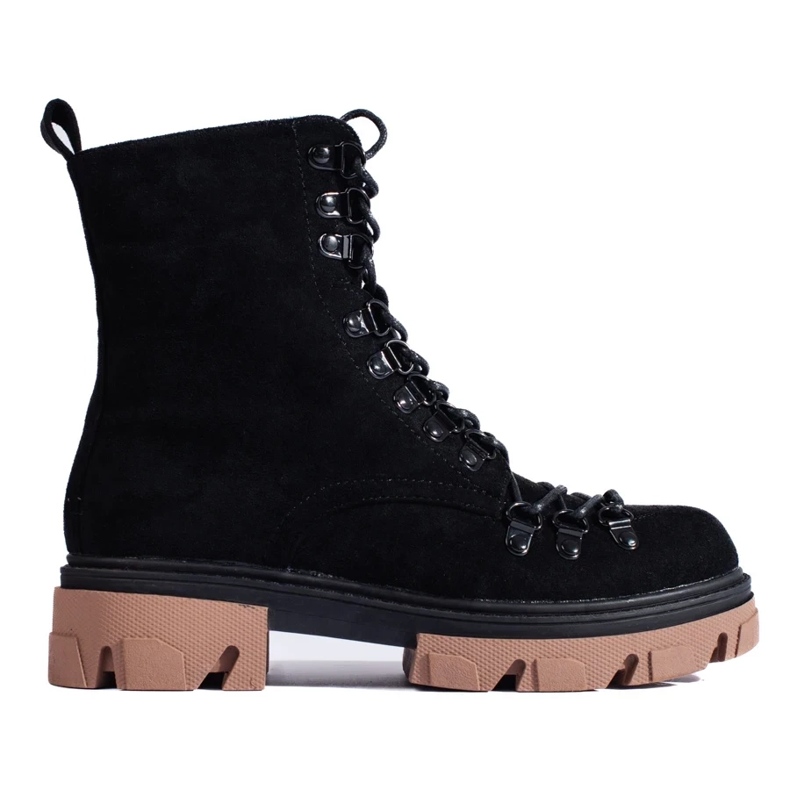 Arbetsstövlar med snörning i mocka, svarta, Vinceza