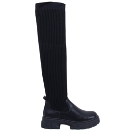 Teasly Black over-the-knee boots med en flexibel ovandel svart