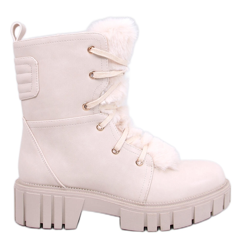 Melvin Beige ankelboots med snörning och päls