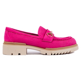 Shelovet mocka genombrutna mockasiner, fuchsia rosa