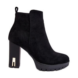 Klassiska ankelstövlar med hög klack i mocka Svart Amy