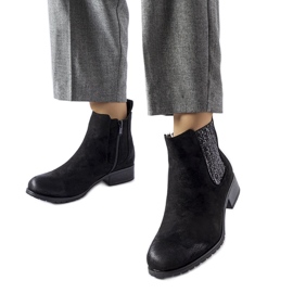 Svarta platta ankelboots med dekorativ Arnoux-inlägg