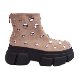 S.Barski Isolerade stövlar i mocka med kristaller D&amp;A MR870-83 Beige