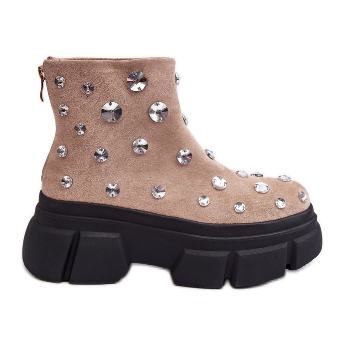 S.Barski Isolerade stövlar i mocka med kristaller D&amp;A MR870-83 Beige