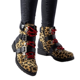 Svarta och beige leopardmönstrade ankelboots Baltimore