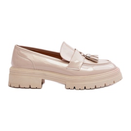 Patent Loafer Skor Med Fransar, Ljus Beige Velenase