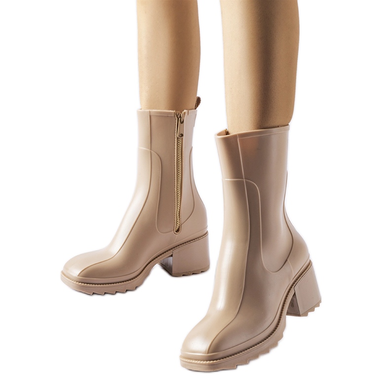 Beige Wellington-stövlar med dragkedja och Maggiore-block