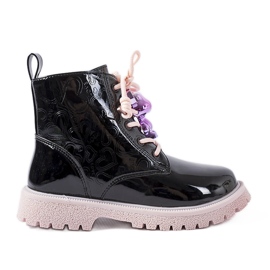 Evento Svarta och rosa patentstövlar med en Orso-nalle