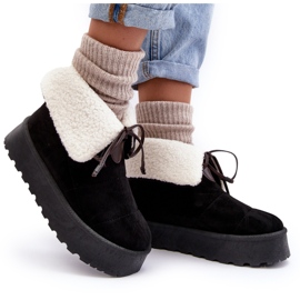 Svarta Olimuka Platform Snow Boots Med Fårskinn