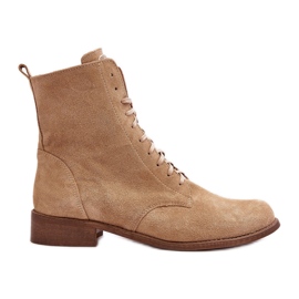Mocka dam ankelboots med snörning Nicole 2848 Beige