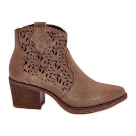 S.Barski Mocka Openwork Cowboystövlar D&amp;A SN622-21 Mörkbeige